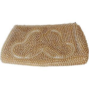 Vintage Beaded Pearl‎ Clutch Estate Antique Purse Handbag Japan Zipper